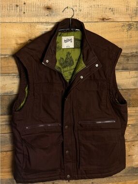 Woolrich Brown Quilted Utility Vest with Green Lining